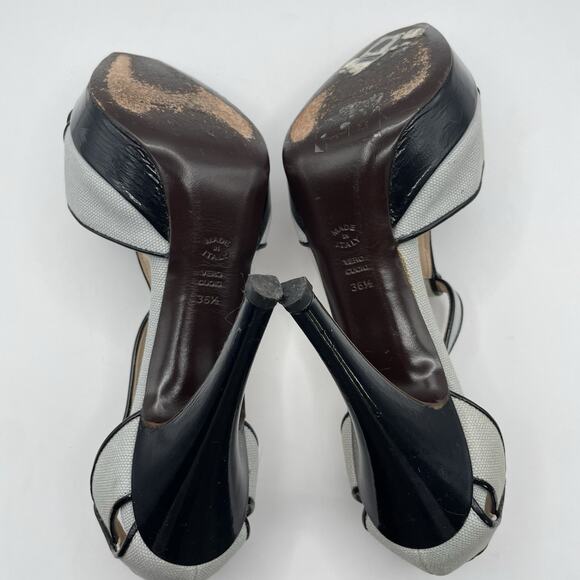 Alberta Ferretti Size 6.5 Patent Leather Canvas High Heels Black Gray Stilettos - Picture 7 of 9